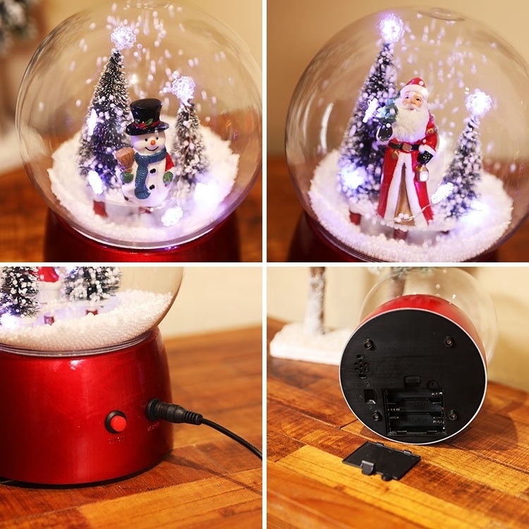 Christmas Musical Spinning Water Glittering Snow Globe Bronze Lantern LED lamp Santa and snowman Home Decoration and Gift