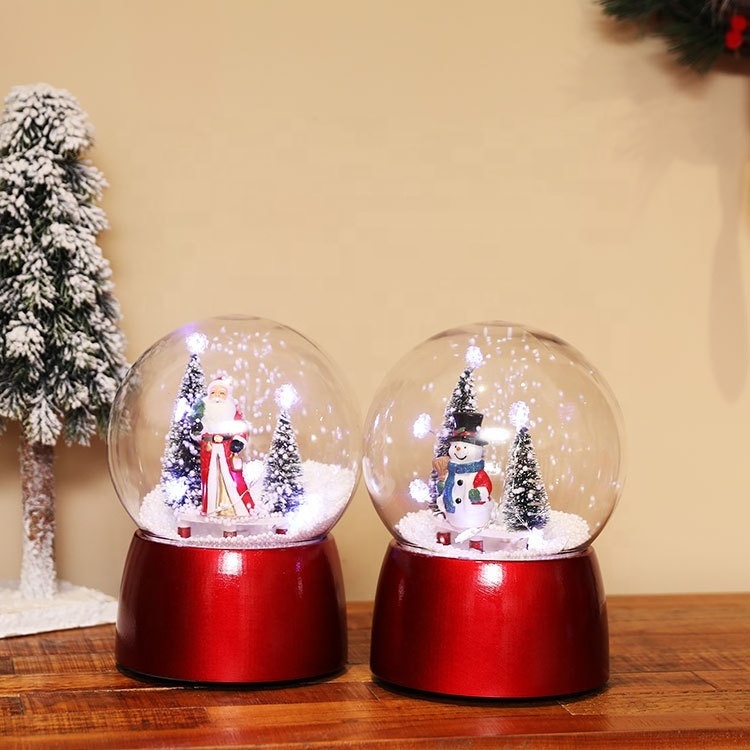 Christmas Musical Spinning Water Glittering Snow Globe Bronze Lantern LED lamp Santa and snowman Home Decoration and Gift