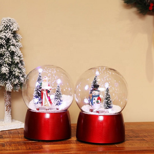 Christmas Musical Spinning Water Glittering Snow Globe Bronze Lantern LED lamp Santa and snowman Home Decoration and Gift