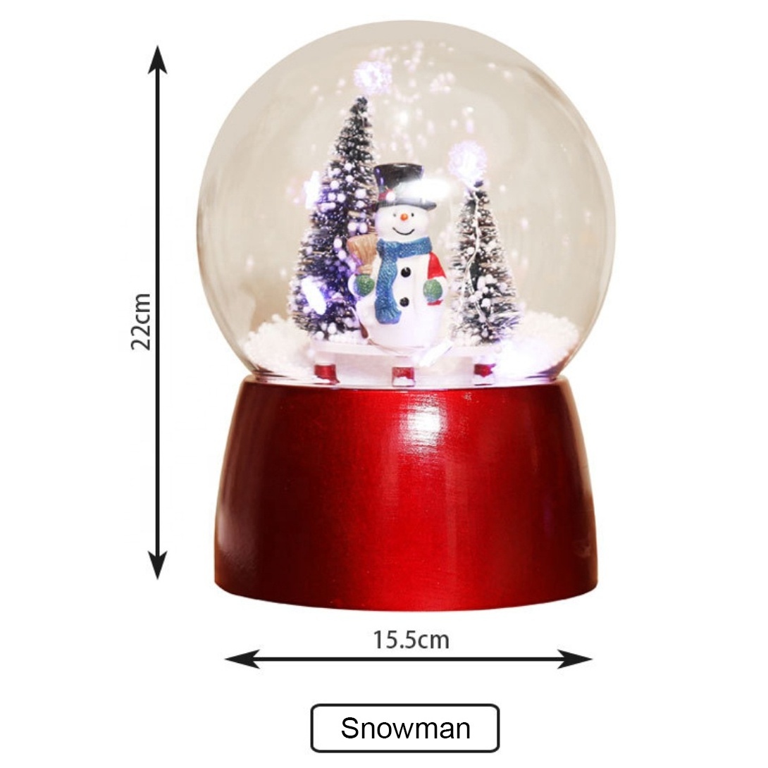 Christmas Musical Spinning Water Glittering Snow Globe Bronze Lantern LED lamp Santa and snowman Home Decoration and Gift