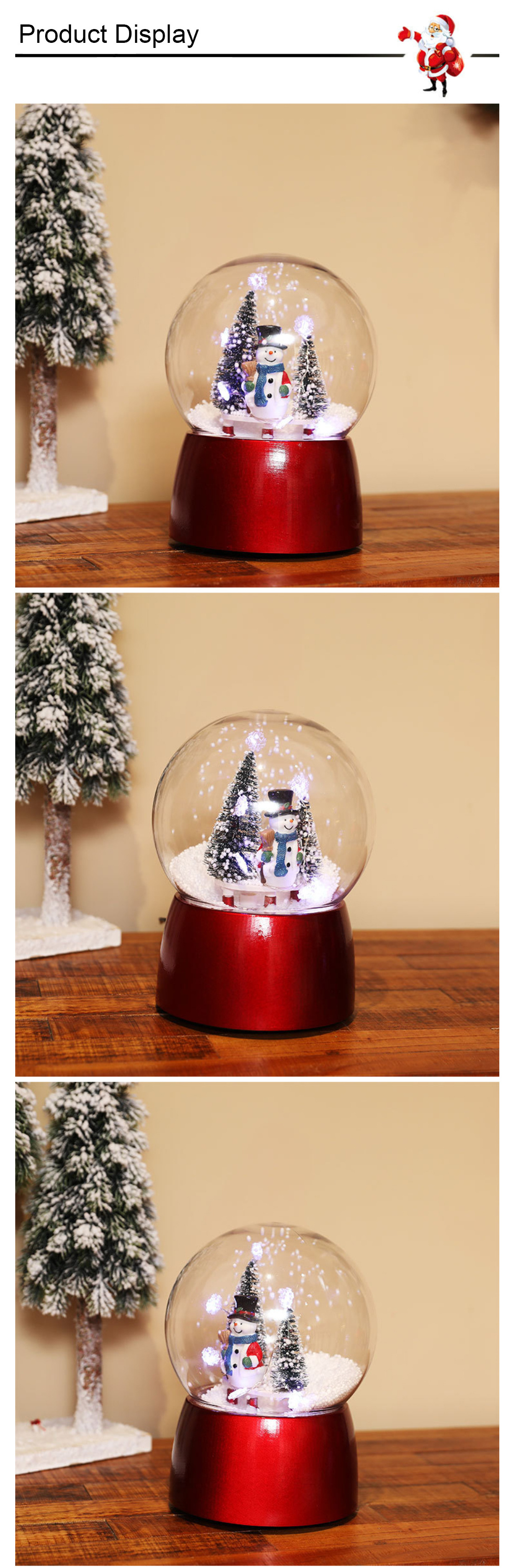 Christmas Musical Spinning Water Glittering Snow Globe Bronze Lantern LED lamp Santa and snowman Home Decoration and Gift