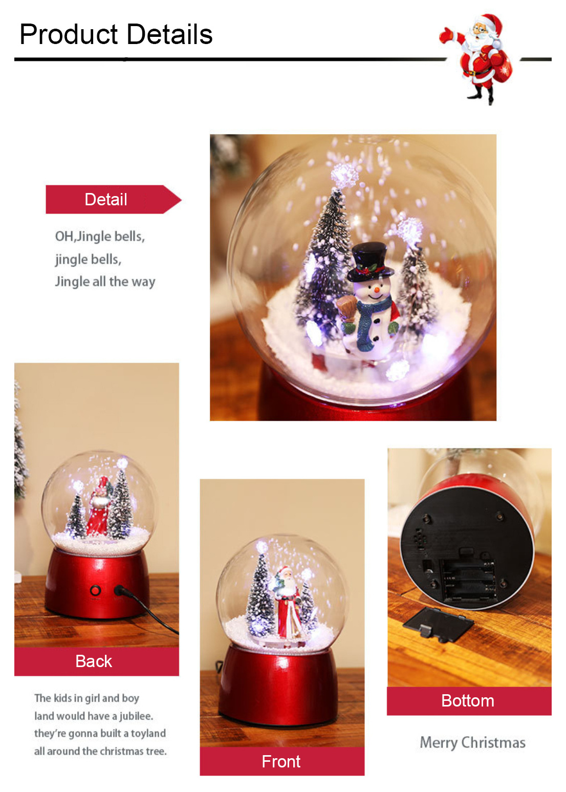 Christmas Musical Spinning Water Glittering Snow Globe Bronze Lantern LED lamp Santa and snowman Home Decoration and Gift