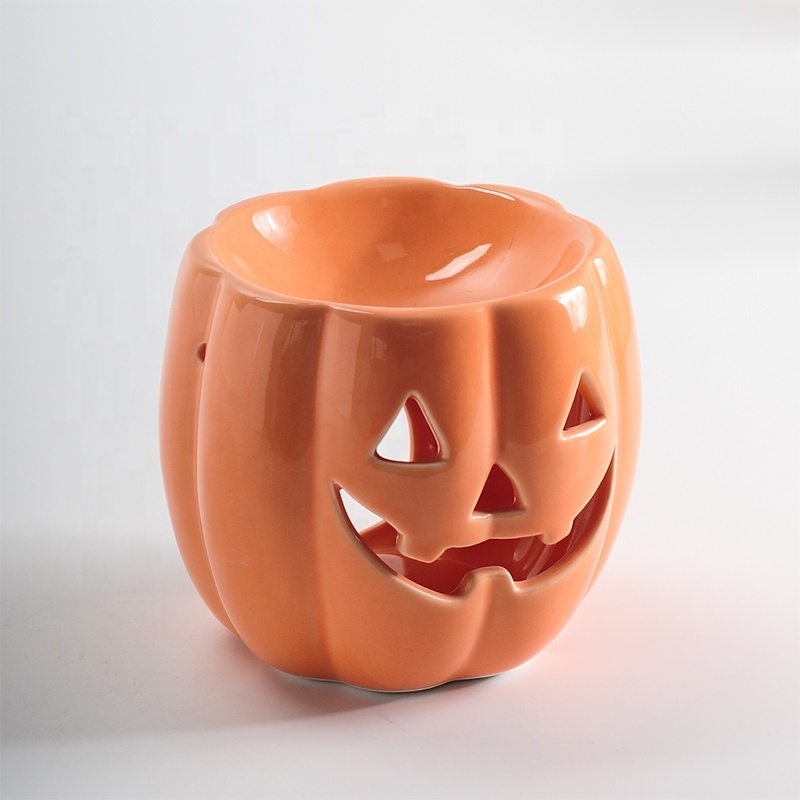 Customized wax burner candle warmer for halloween bulk wax melt warmers colored glaze pumpkin t light burners essential oil