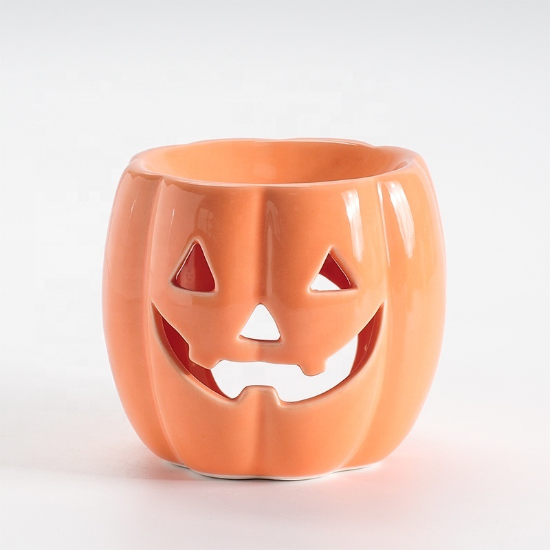 Customized wax burner candle warmer for halloween bulk wax melt warmers colored glaze pumpkin t light burners essential oil