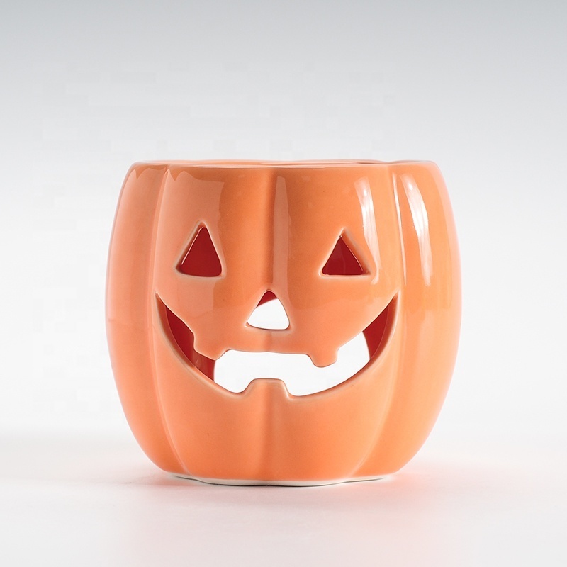 Customized wax burner candle warmer for halloween bulk wax melt warmers colored glaze pumpkin t light burners essential oil