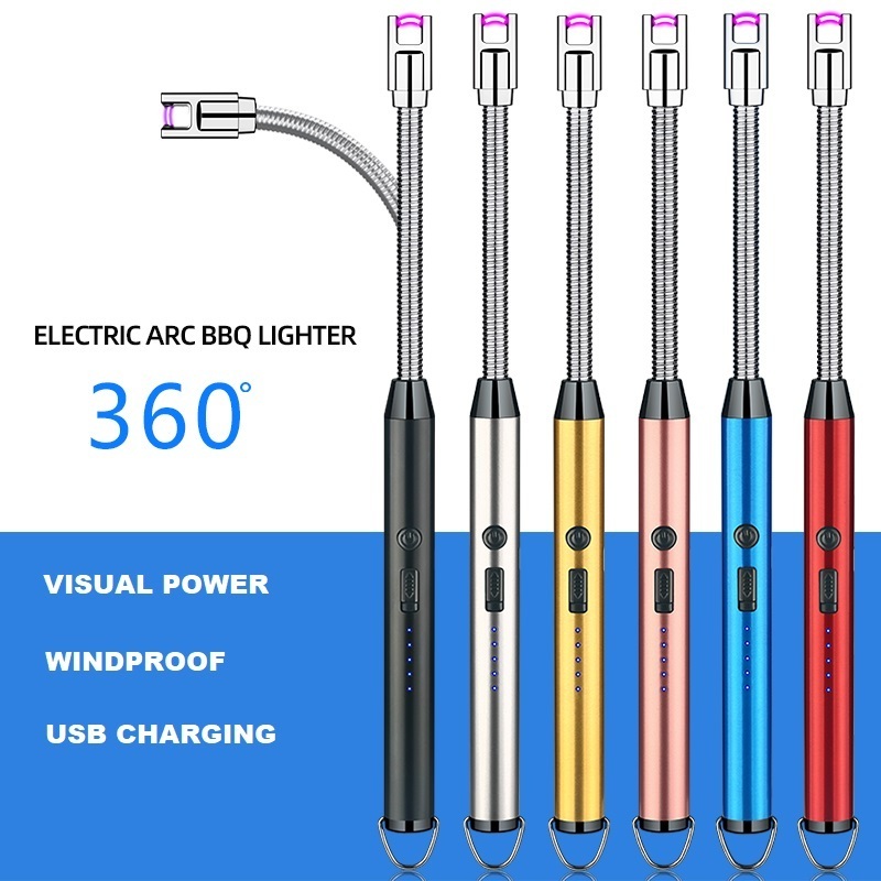 Small MOQ New Hot Popular Rechargeable Electric Arc USB Candle Lighters with LED Battery Display for Candle BBQ Camping