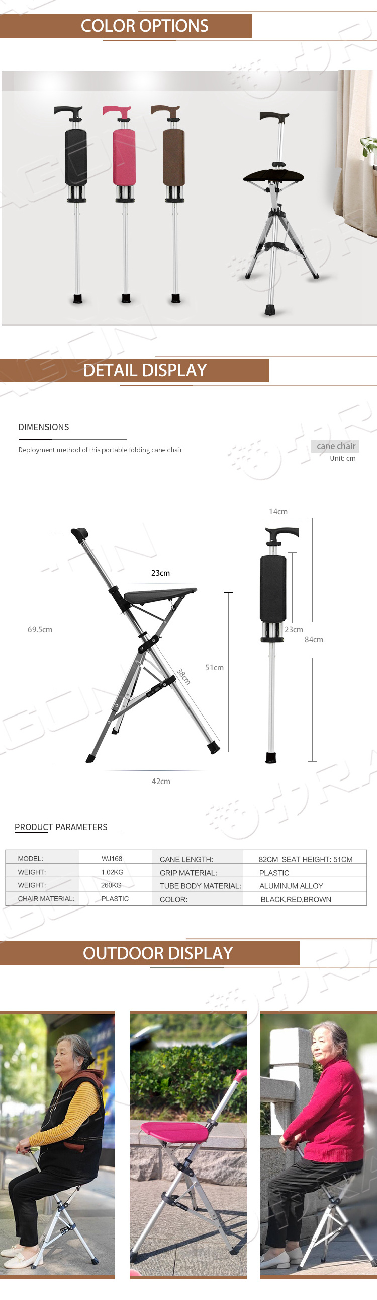 Factory Manufacturer Walking Stick Anti Slip Lightweight Four-Legged Cane Stool Crutch Chair