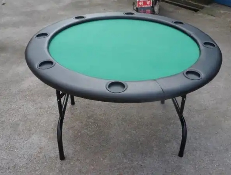 8-player round professional poker table with foldable iron legs