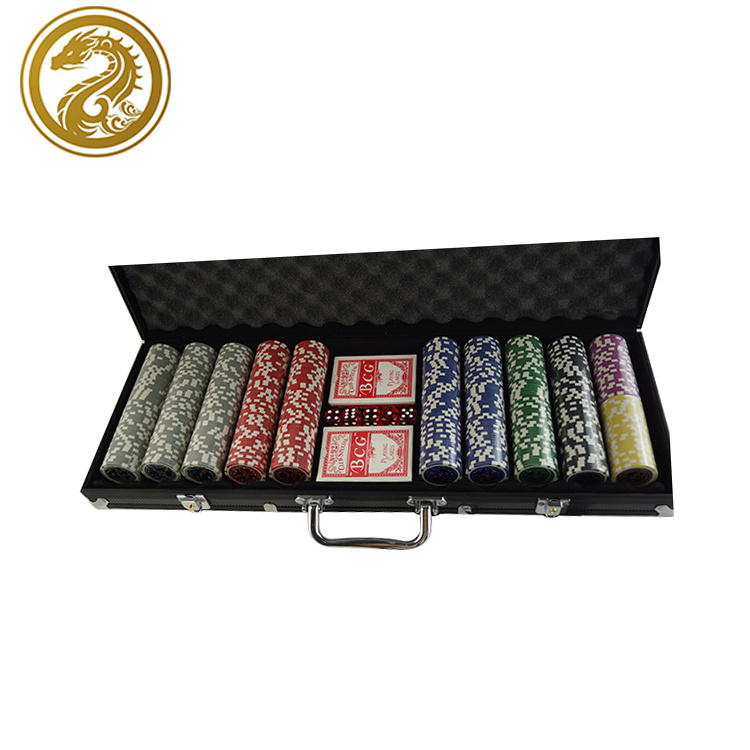 Chip+playing cards+dice+dealer+aluminum case factory plastic 11.5g poker chip 500pcs gambling set