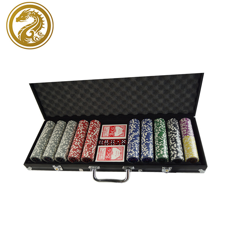 Chip+playing cards+dice+dealer+aluminum case factory plastic 11.5g poker chip 500pcs gambling set