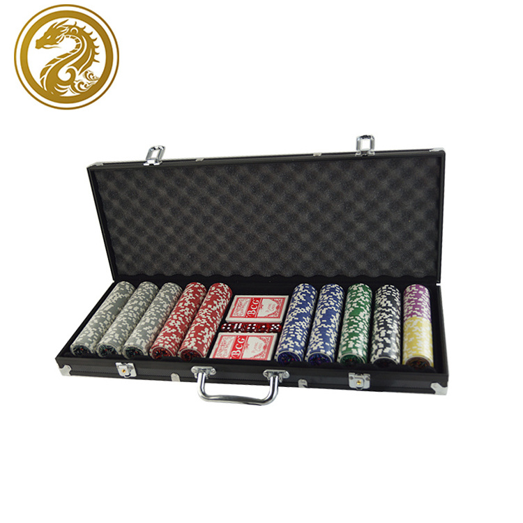 Chip+playing cards+dice+dealer+aluminum case factory plastic 11.5g poker chip 500pcs gambling set