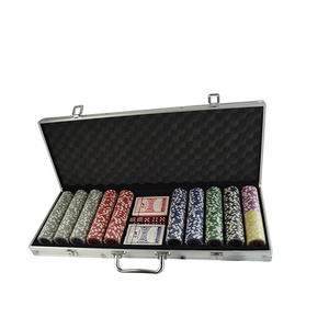 Customized Online For Sale Professional gambling game playing cards casino Cheap Clay aluminum case 500 pcs Poker Chip Set