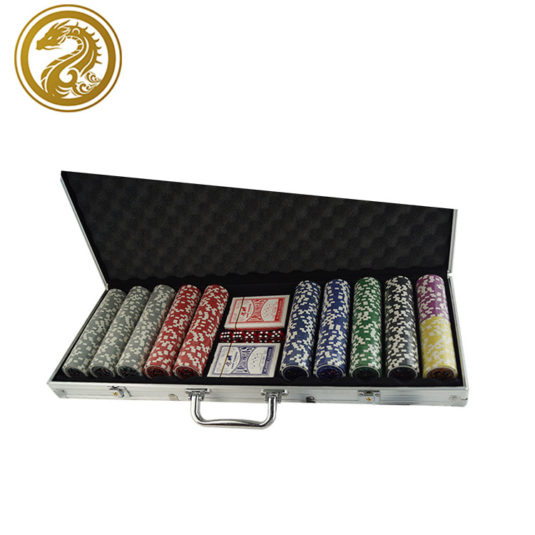 Customized Online For Sale Professional gambling game playing cards casino Cheap Clay aluminum case 500 pcs Poker Chip Set