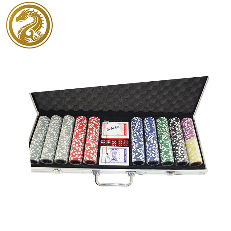 Customized Online For Sale Professional gambling game playing cards casino Cheap Clay aluminum case 500 pcs Poker Chip Set