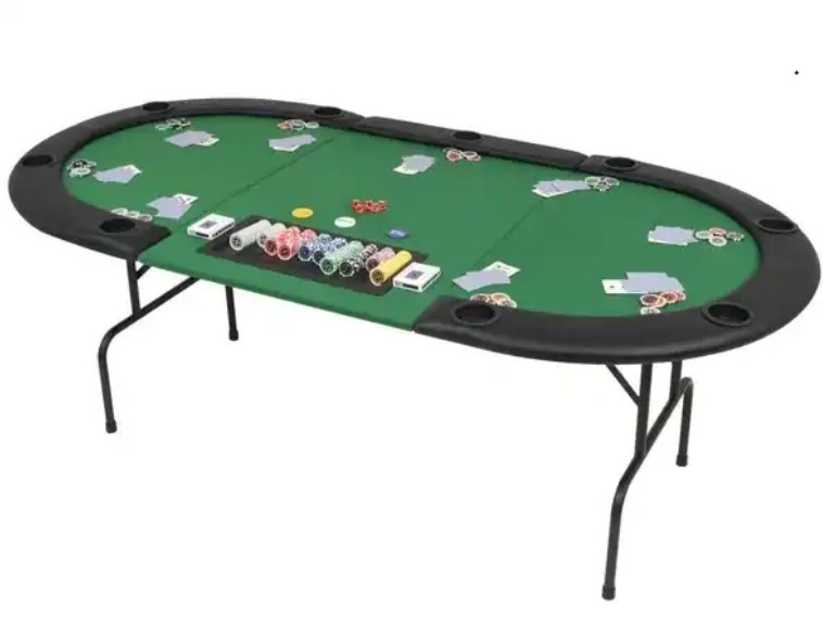 9-Player Professional Oval Poker Table 3 Fold with foldable iron legs