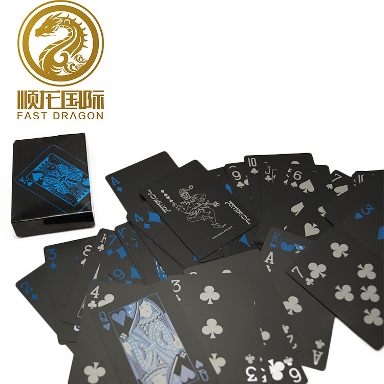 High Quality Waterproof Plastic Pvc Black Playing poker Cards Blue Color Poker Card Sets