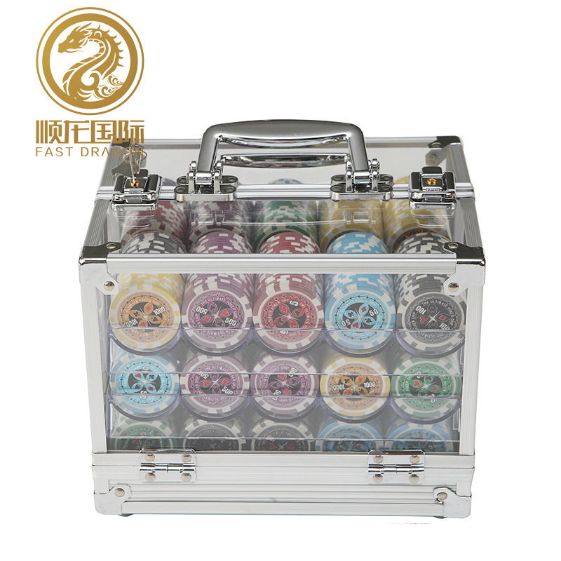 11.5ABS Clay Poker Chips Sets Customized with Transparent Chip Case 600PCS Poker Chips Carrier (DRA-GB2025 )