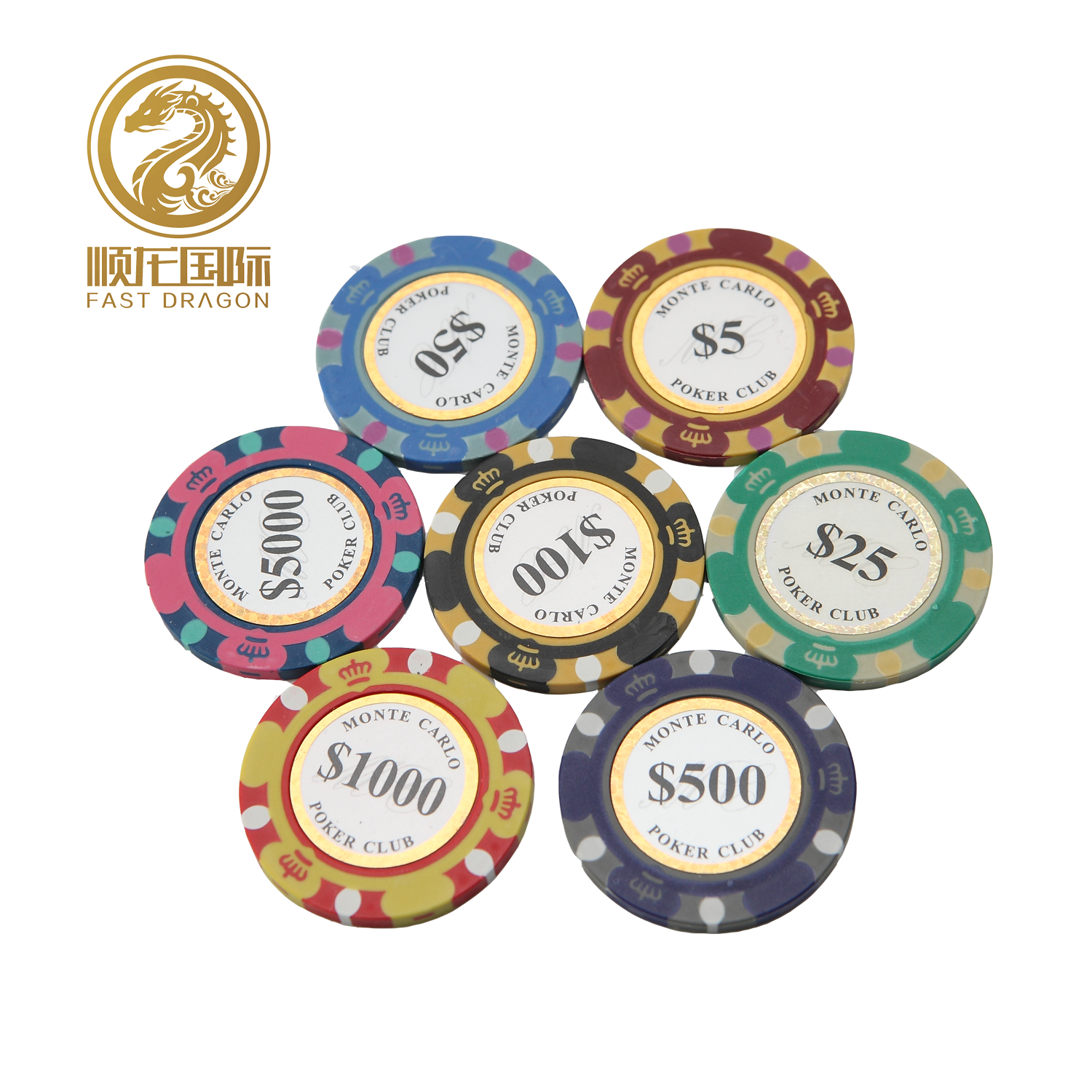 Three Colors Custom Casino 14g Clay Crown Pattern Poker Chips