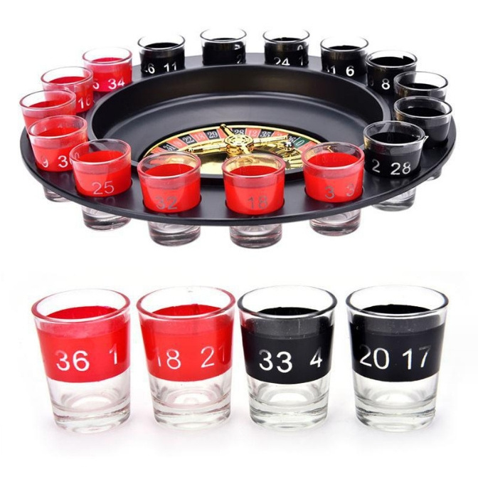 Drinking Party Roulette Wheel Game Set  with 16pcs Shot Glass