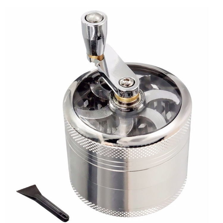 Custom Hand Crank Herb Grinder 40mm 50mm 55mm 63mm Smoking Accessories Zinc Alloy 4 Layers Tobacco Grinder