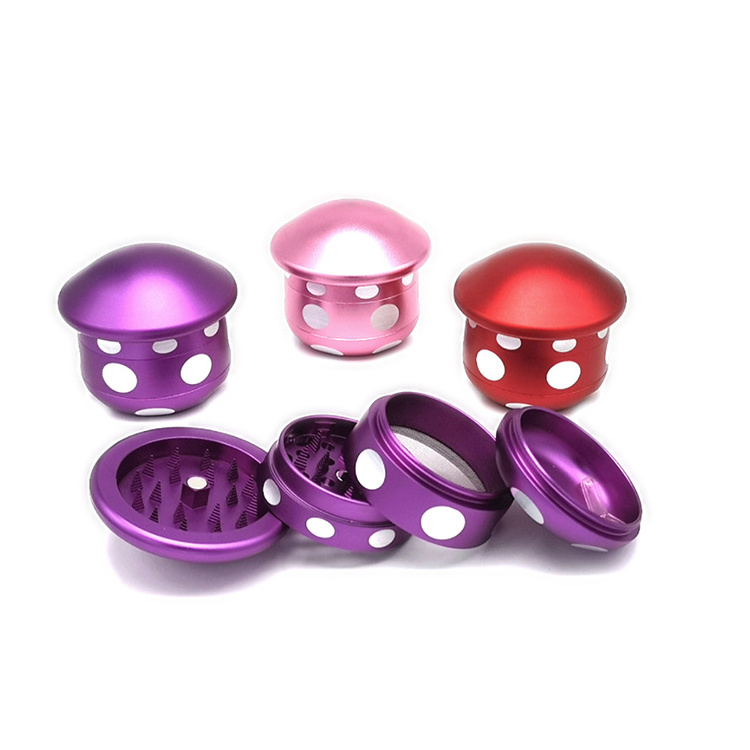 4 Piece 2.5inch 63mm Custom Logo Metal Aluminum 63mm Mushroom Girly Women Spice Herb Grinder