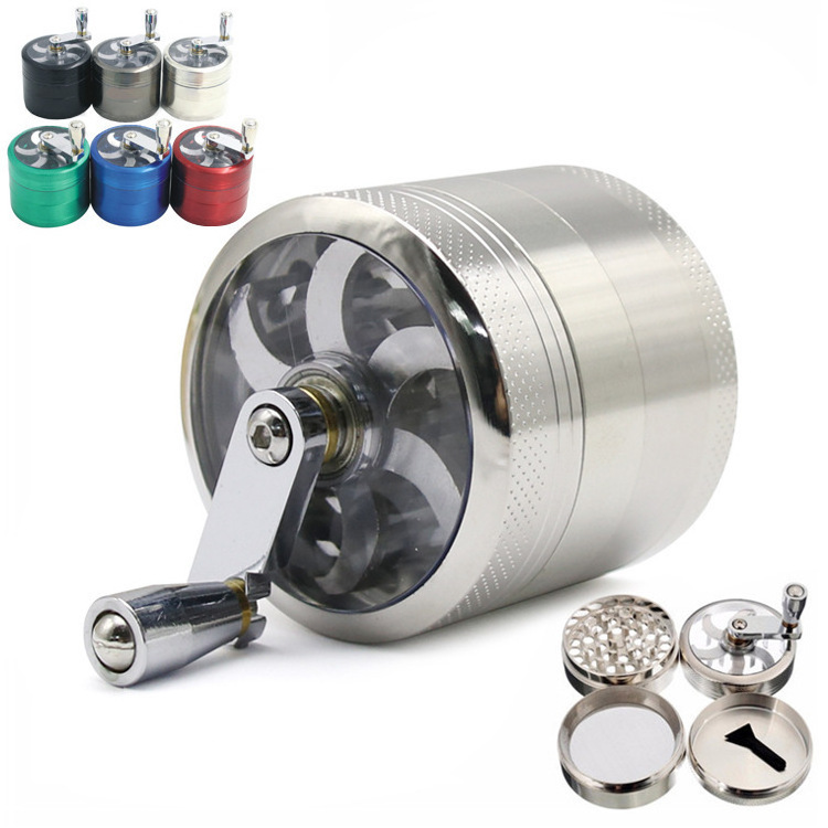 Custom Hand Crank Herb Grinder 40mm 50mm 55mm 63mm Smoking Accessories Zinc Alloy 4 Layers Tobacco Grinder