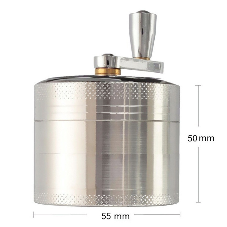 Custom Hand Crank Herb Grinder 40mm 50mm 55mm 63mm Smoking Accessories Zinc Alloy 4 Layers Tobacco Grinder