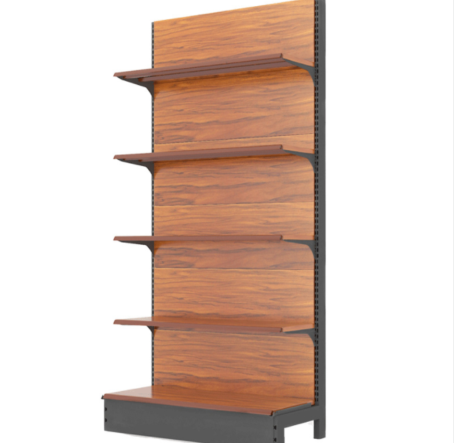 Dragonshelf Deep Double-side Wood Grain Supermarket Gondola Shelving used to Retail Shop