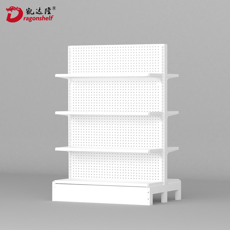 Dragonshelf White Metal 4-tier Gondola Supermarket Shelves Grocery Store Shelf Supermarket Shelves