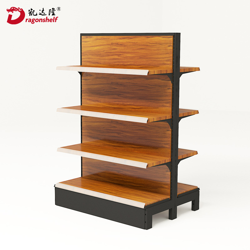 Dragonshelf Deep Double-side Wood Grain Supermarket Gondola Shelving used to Retail Shop