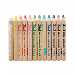 3 IN 1 COLOR PENCILS JUMBO WOODEN CRAYONS WOODY CRAYONS WAX CRAYON OIL PASTEL JUMBO COLOR PENCIL WITH  BRUSH AND SHARPENER