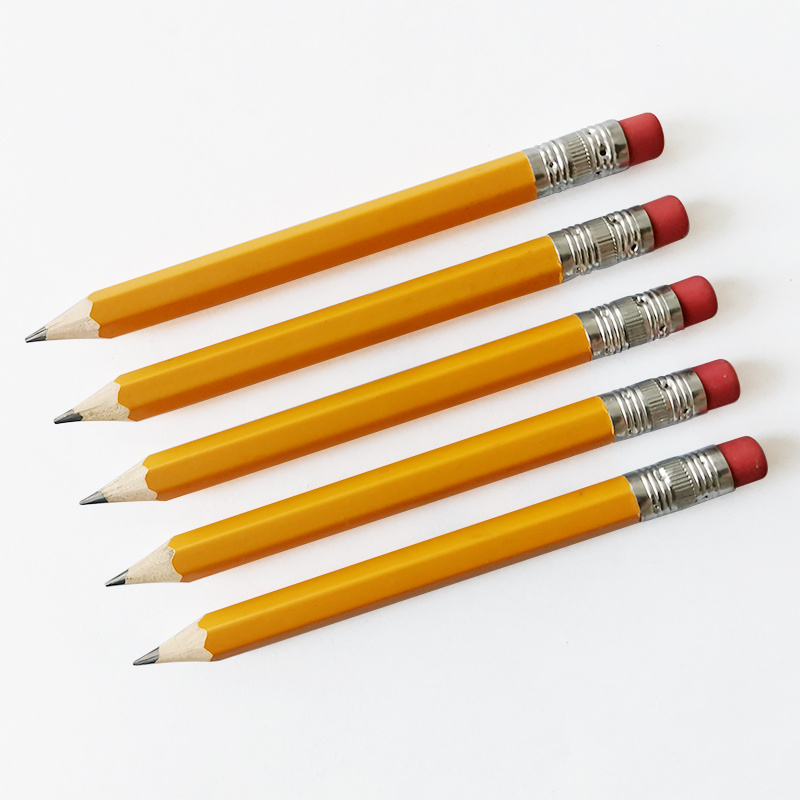 Wholesale half size small pencils with logo hexagonal short wooden pencil with eraser cheap golf pencils in bulk