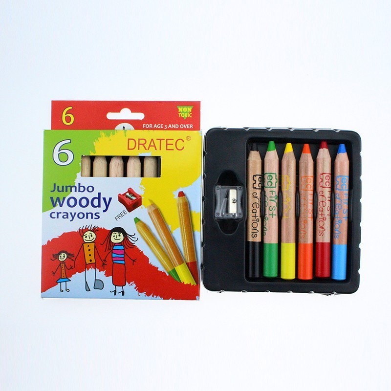 3 IN 1 COLOR PENCILS JUMBO WOODEN CRAYONS WOODY CRAYONS WAX CRAYON OIL PASTEL JUMBO COLOR PENCIL WITH  BRUSH AND SHARPENER