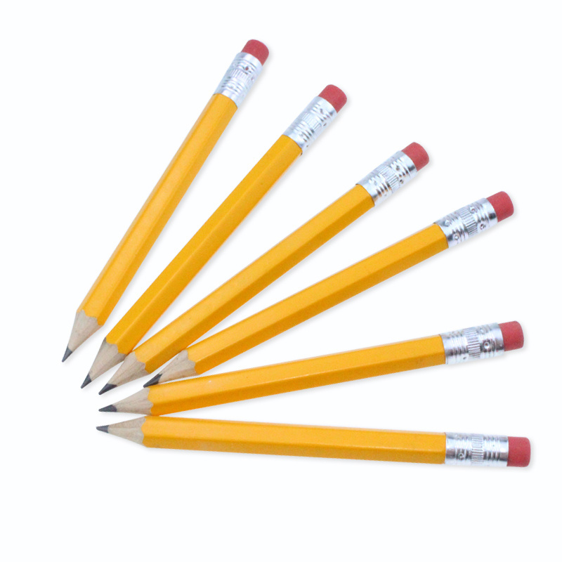 Wholesale half size small pencils with logo hexagonal short wooden pencil with eraser cheap golf pencils in bulk