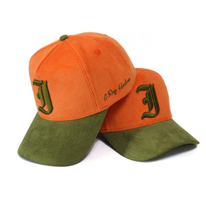 Oem multiple color fashion custom embroidered logo sports hat 5 panel corduroy baseball cap with logo