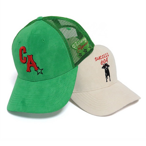 customized suede trucker cap with custom embroidery logo 6 panel suede mesh cap for wholesale outdoor style