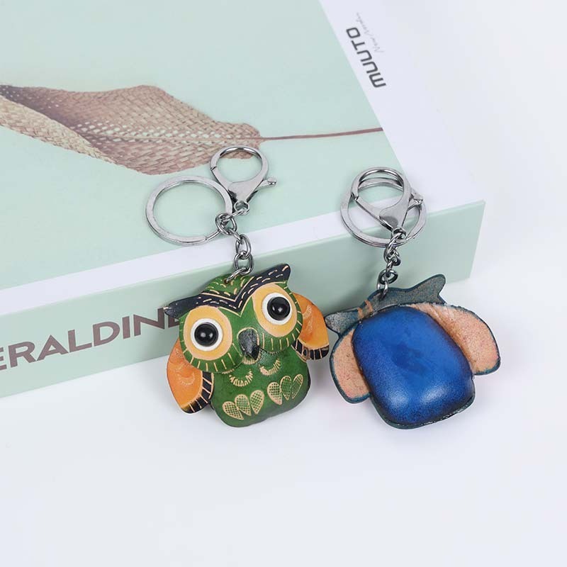 New Creative Cute Owl Keychains Car Key Holders Handmade PU Leather Key Chains