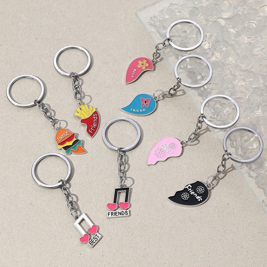 New Creative Best Friends Metal Key Chain Musical Notation Flower Butterfly Heart Keychain