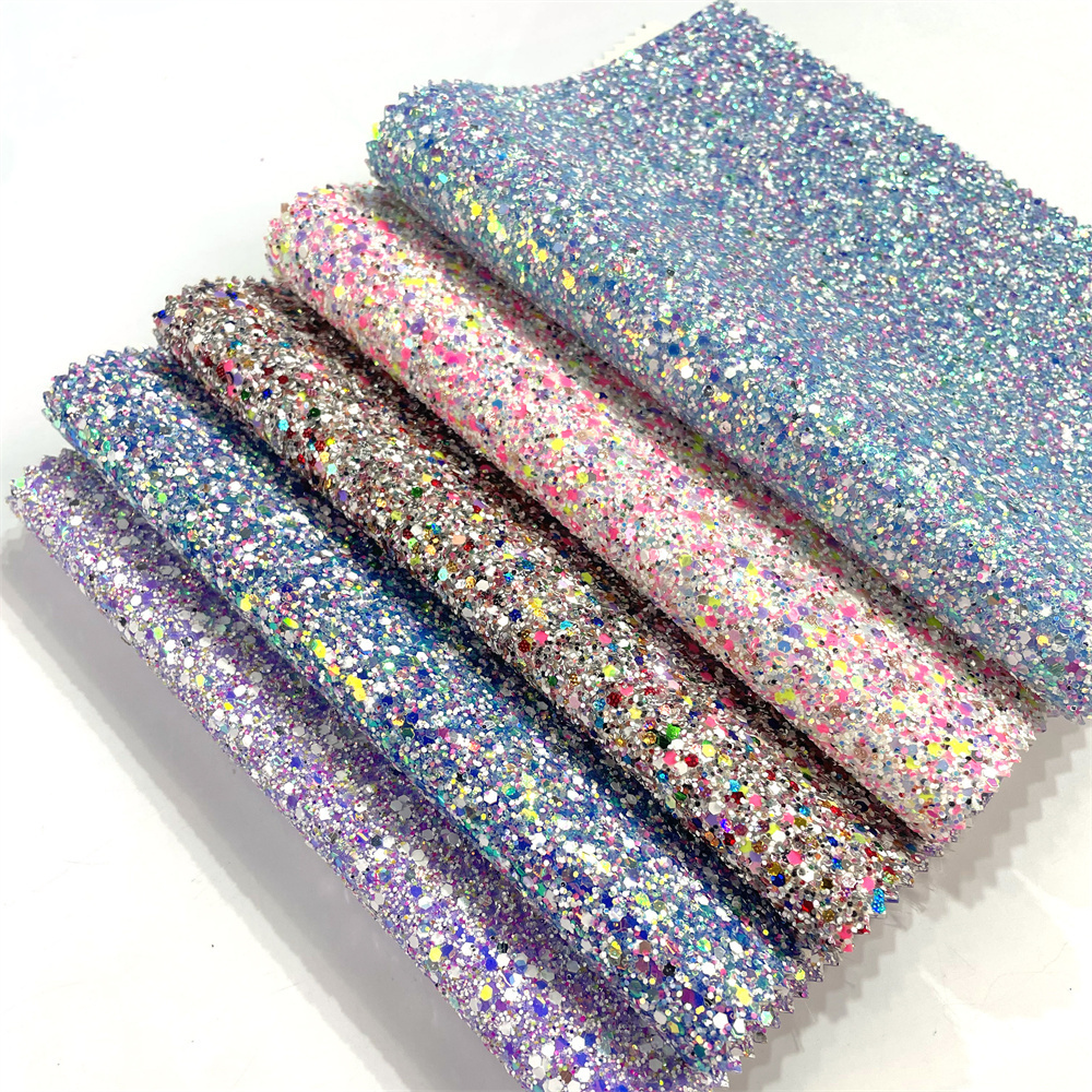 Sparkly Colorful Glaze Candy Color Chunky Glitter Faux Leather Sheets Shiny Multiple Solid Color Girl Fabric for Bows Earrings