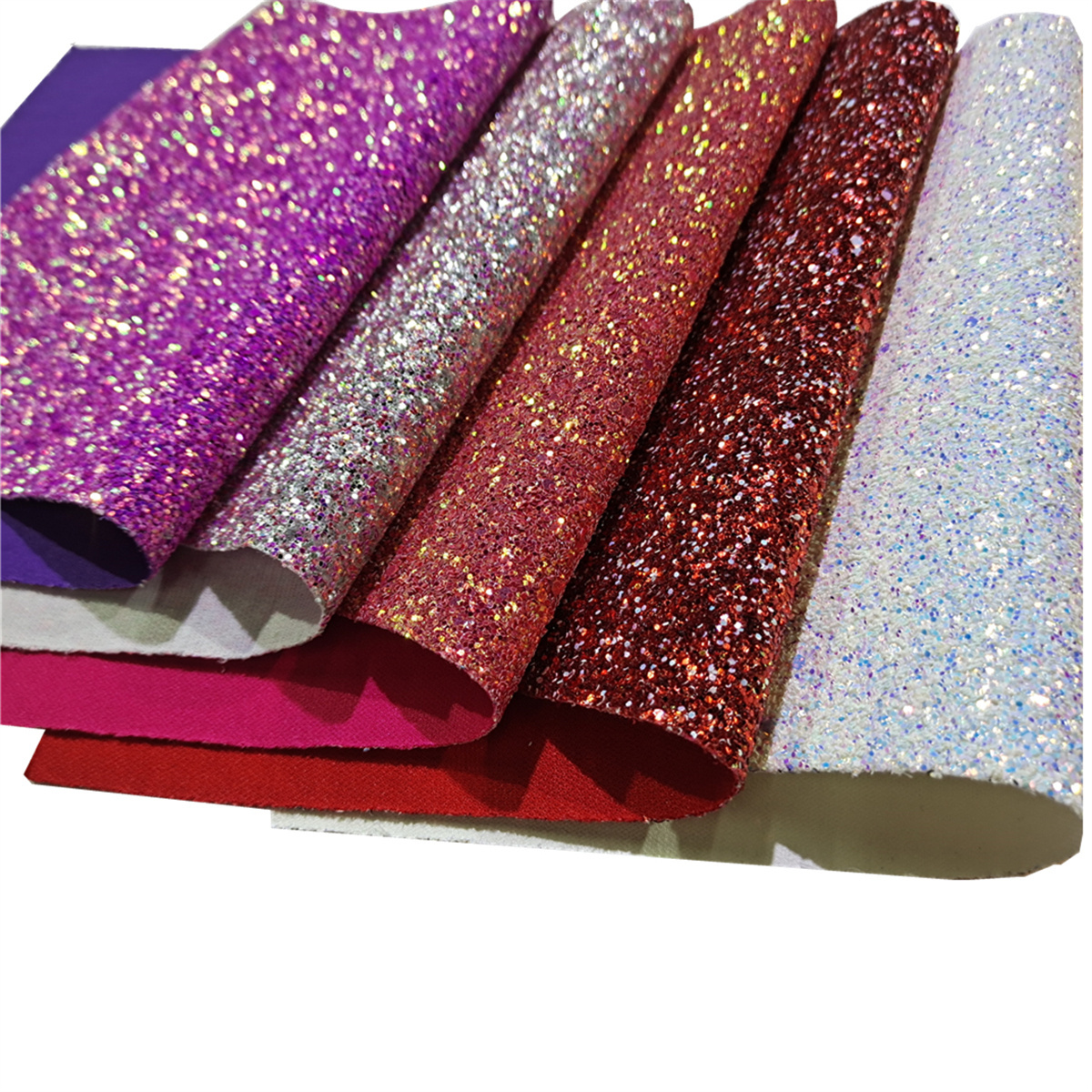 Sparkly Shiny Synthetic Vinyl PU Glitter Fabric Sheets Chunky Faux Leather For Shoes Bags Bow Crafts