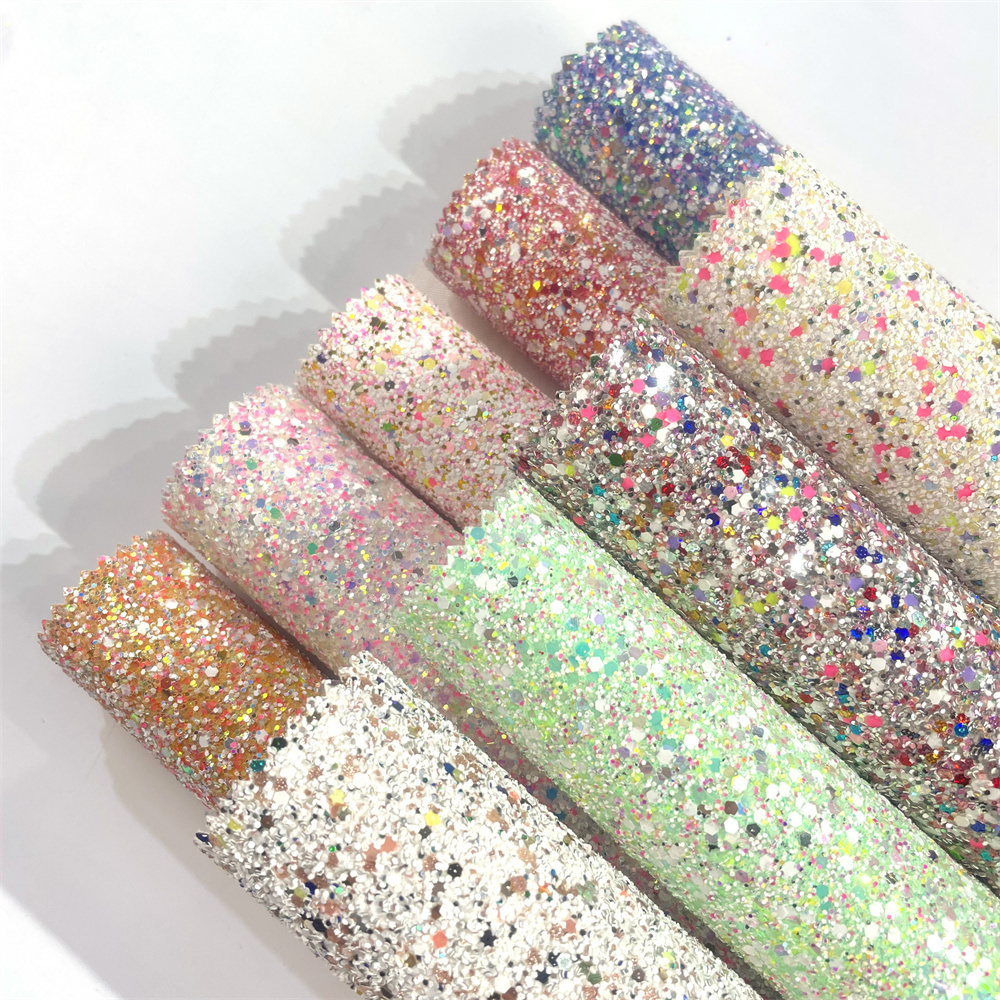 non falling glitter Sparkly Mixed color Chunky Glitter Faux Leather Shiny Girl Fabric for Bows Earrings Crafts