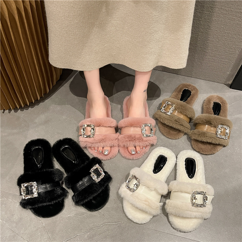 2023 Slippers Women Summer Ladies Square Toe Flat Slides Fashion Woman Metal Decoration Female women's Sandals Beach Lady Shoes