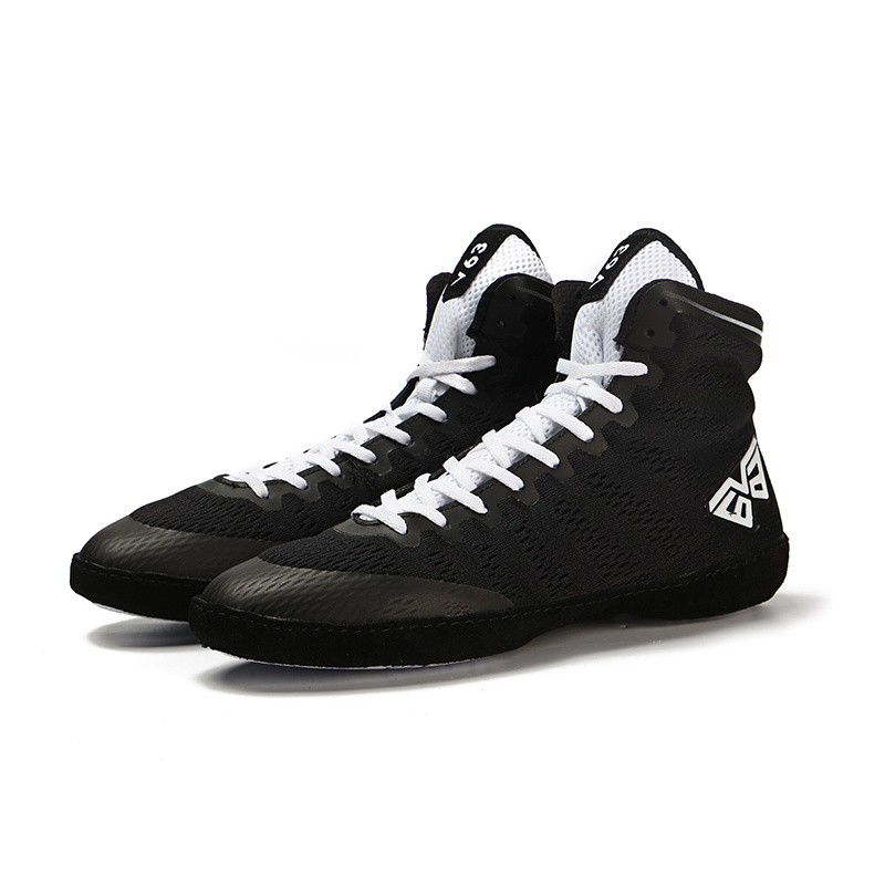 OEM Custom 2019 Men Boxing Shoes Rubber Outsole Breathable Male Wrestling Shoes Costume Black White Shoes for Wrestling