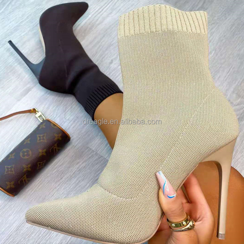 Sexy Sock Boots Knitting Stretch Boots High Heels for Women Fashion Shoes 2021 Spring Autumn Ankle Boots Female Size 42