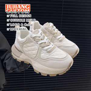 2024 Women's Chunky Platform Sneakers Casual Lace-Up Sport Shoes with Mesh Insole Rubber Sole for Summer Korean Fashion