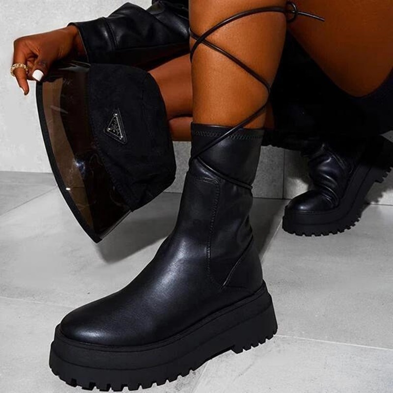 women's Ankle Boots Flats Round Toe Lace-up Boots Woman Platform Patent Leather Shoes winter fall boots for women