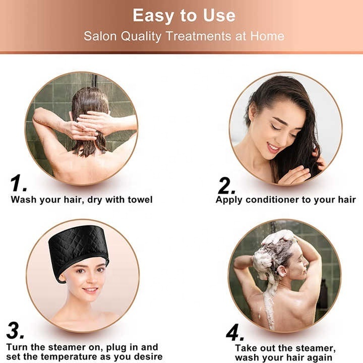 Time Function Steaming Caps Hair Steamer Cap 10 Settings ODM Black Hair Treatment Thermal Electric Heat Cap For Curly Hair