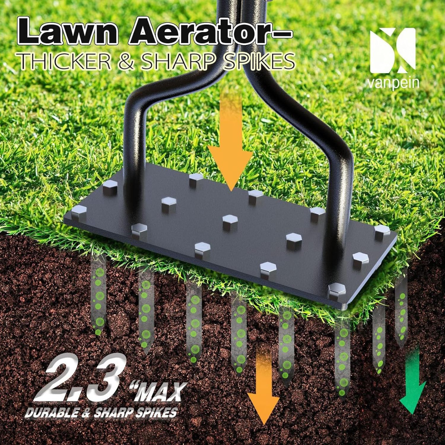 Lawn Aerator Tool Metal Spike Aerator Efficient Manual Dethatching & Soil Aerating Pre-Assembled Garden Tool