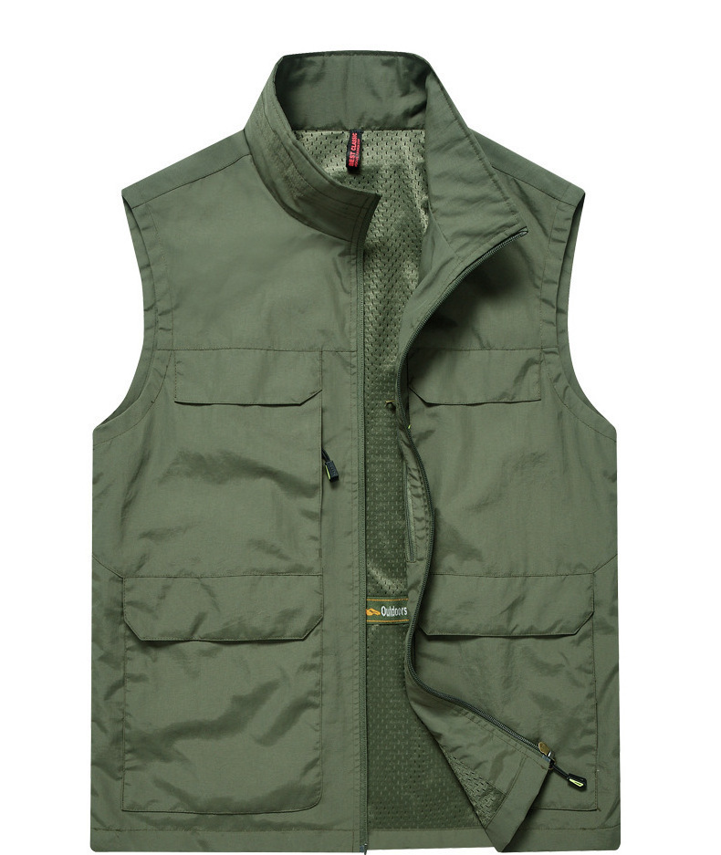 High Quality Multi-Functional New Waistcoat Men Stand Collar Multi-Pocket Vest Quick Drying Large Size Coat Men's Vest