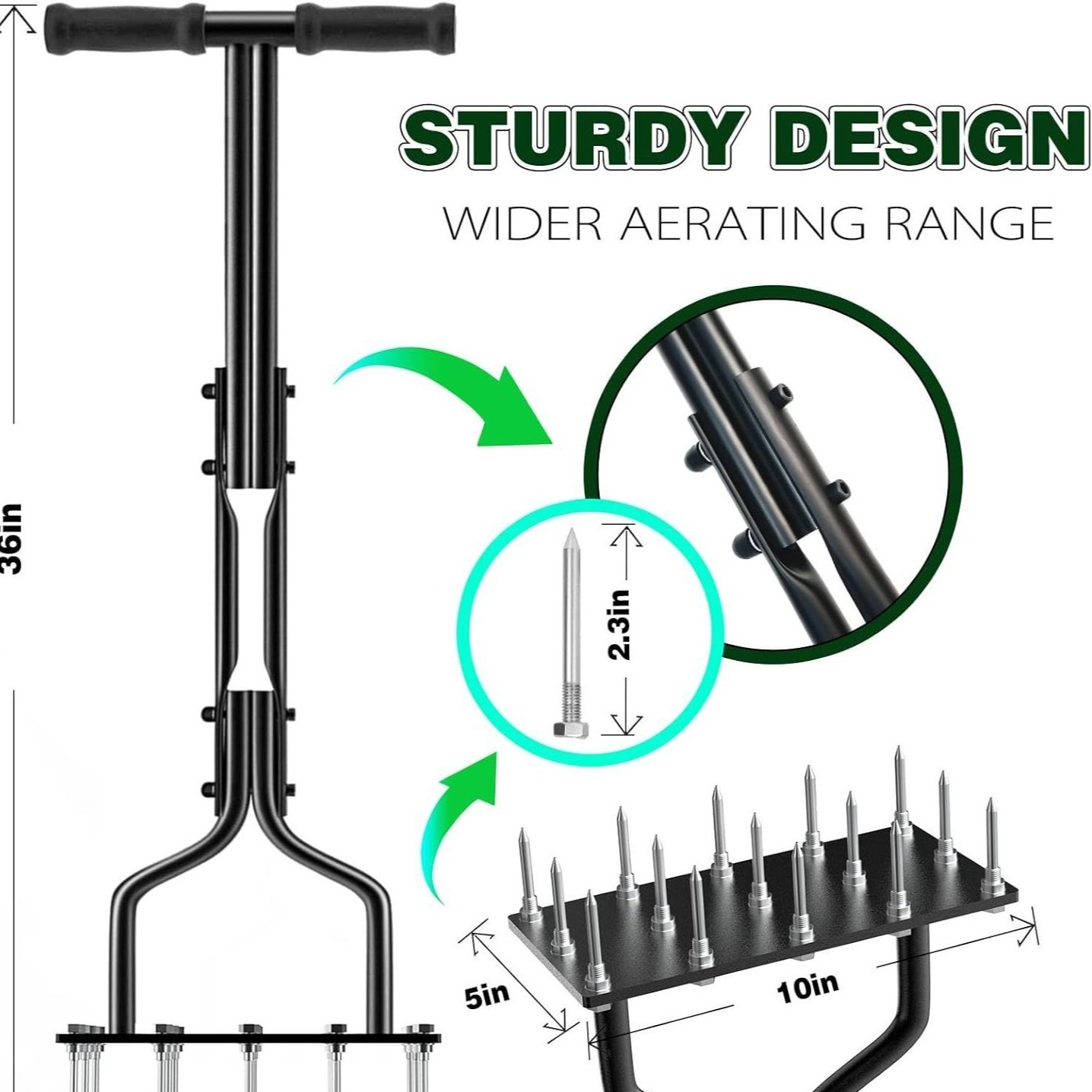 Lawn Aerator Tool Metal Spike Aerator Efficient Manual Dethatching & Soil Aerating Pre-Assembled Garden Tool